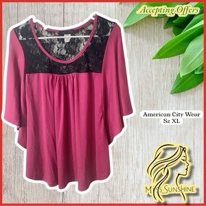 American City Wear NWOT - Sz XL - Pink Poncho short sleeve fuchsia hot pink